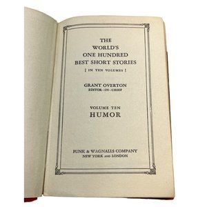 The World's One Hundred Best Short Stories Vol 10 Humor Grant Overton 1927 HC